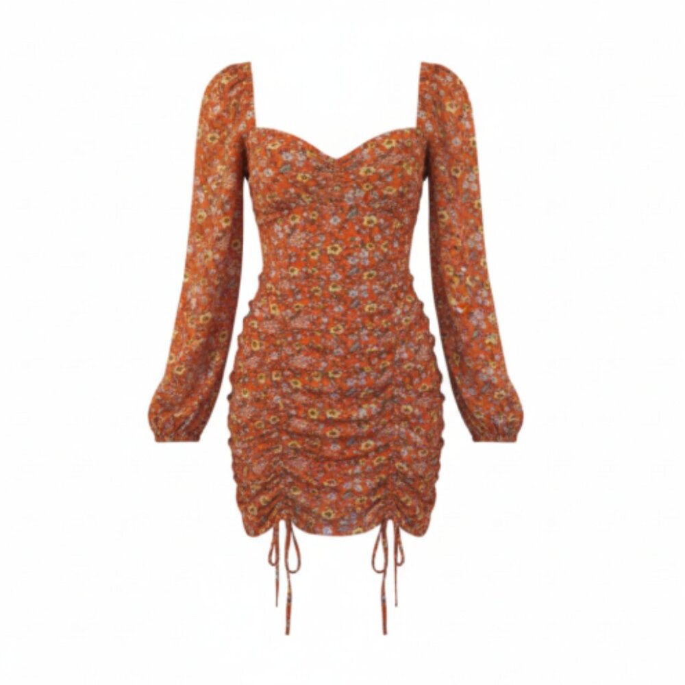 Forever 21 Orange Floral Ruched Mini Dress
